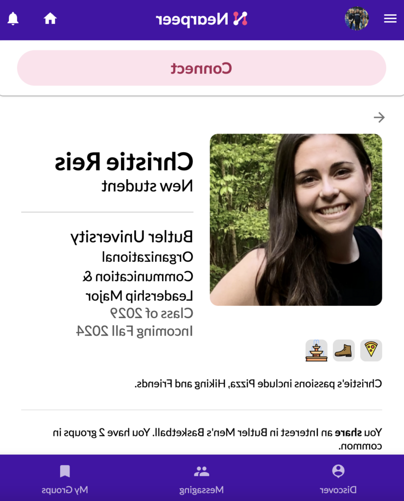 Student profile screenshot in Nearpeer